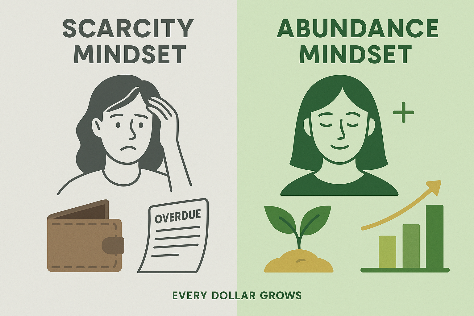 Illustration explaining positive and negative money beliefs