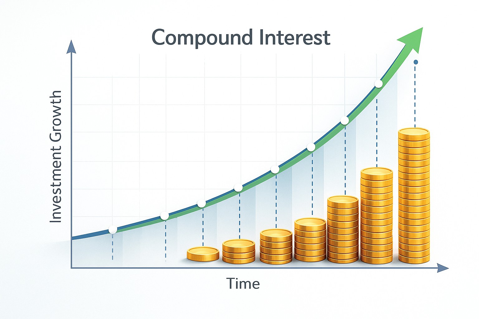 Compound growth illustration for long-term investing with diversified mutual funds and ETFs