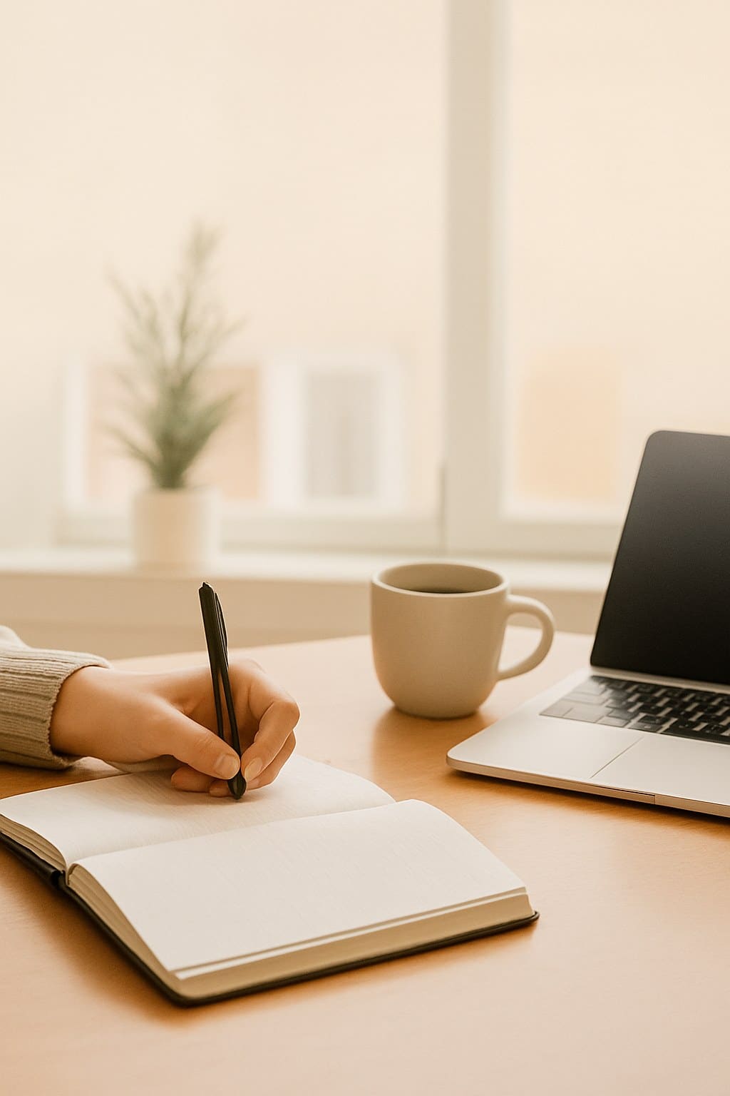 Person creating a realistic debt payoff plan at a desk with a notebook and laptop