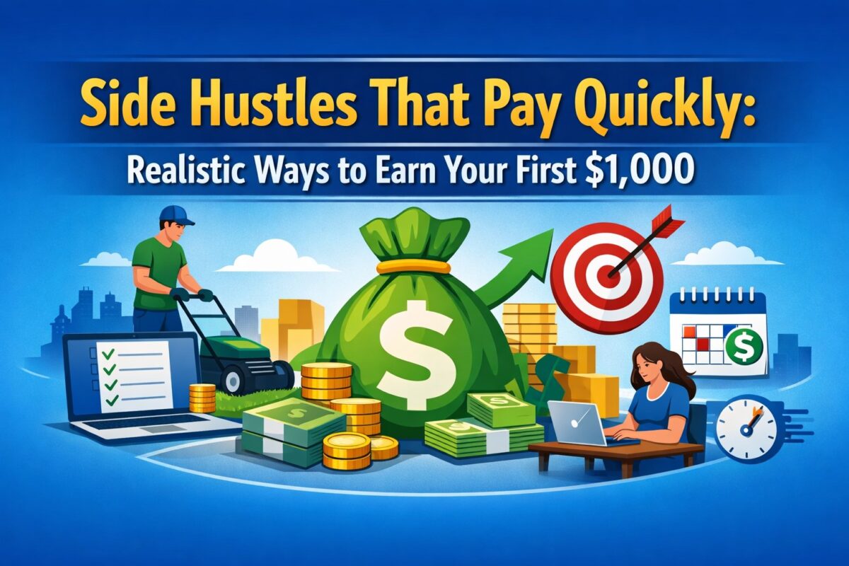 Side hustles that pay quickly showing realistic ways to earn your first $1,000 through local services and online work