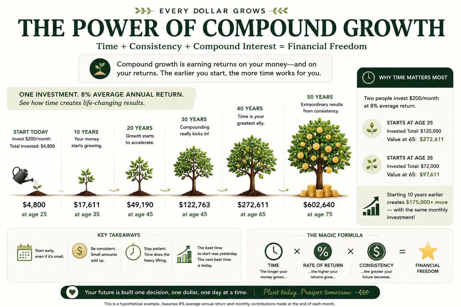 Investing visual showing long-term compound growth from consistent contributions