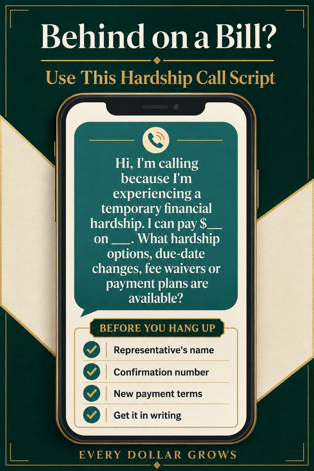 Hardship call script for asking a creditor about payment plans, fee waivers, and due-date changes