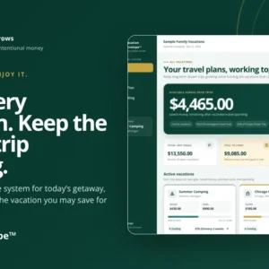 Vacation Envelope vacation budget app showing multiple trips, total travel savings, and funding progress