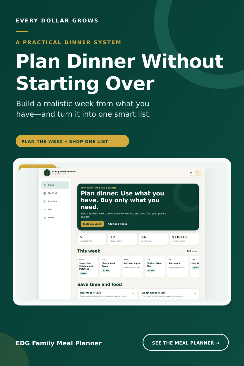 EDG Family Meal Planner for meal planning and grocery-list organization