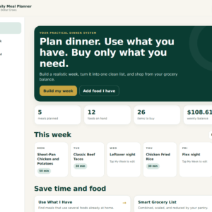 EDG Family Meal Planner App Dashboard
