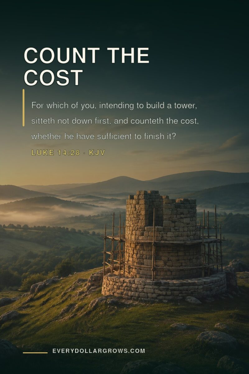 Luke 14:28 KJV about counting the cost over an unfinished stone tower. What does the Bible say about budgeting