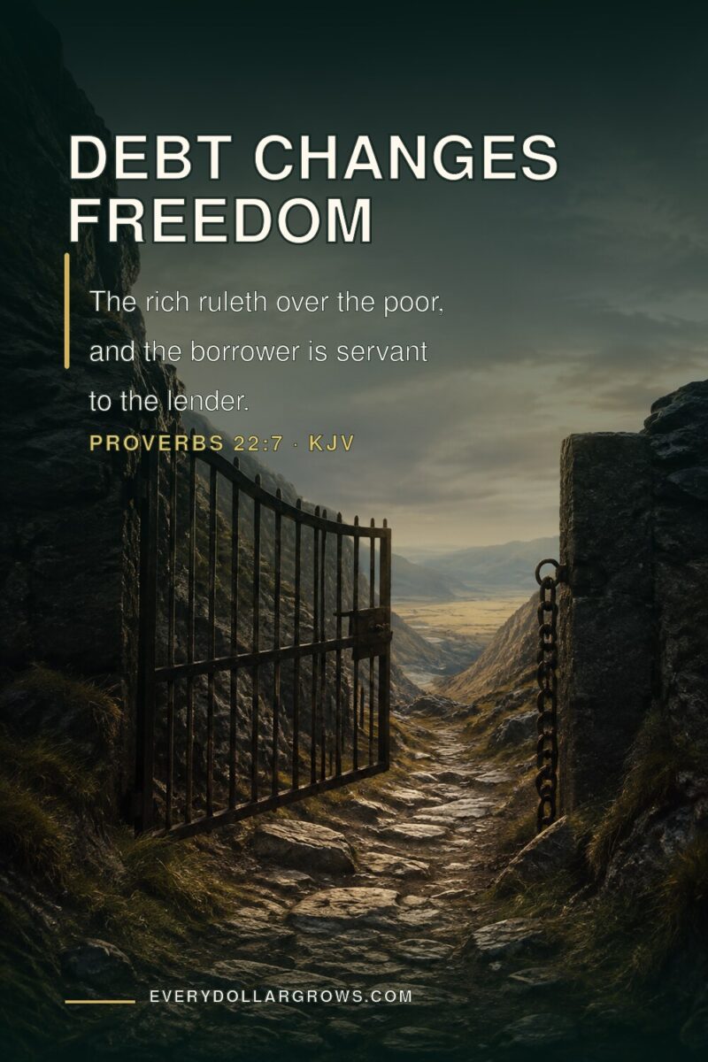 Proverbs 22:7 KJV about debt over an iron gate and chain opening toward a bright valley. What does the Bible say about debt?