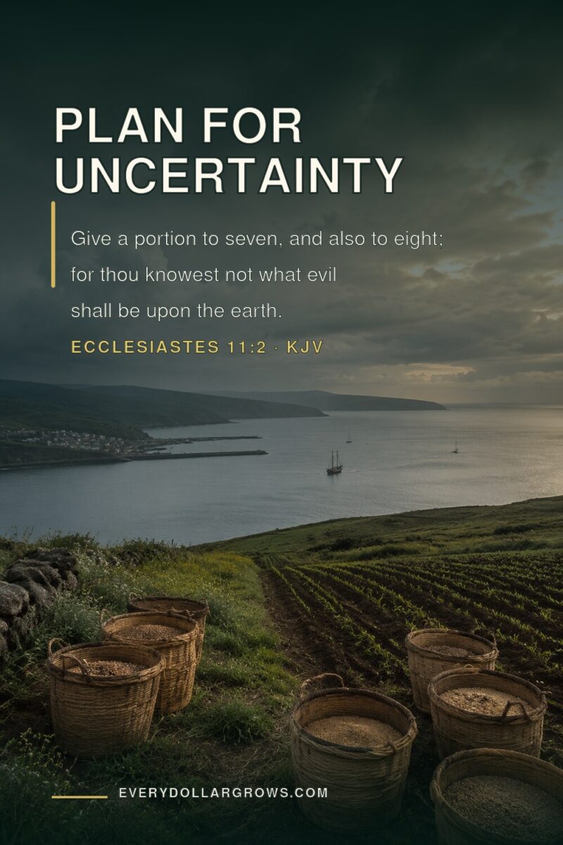 Ecclesiastes 11:2 KJV about uncertainty over separate grain baskets, fields, and a harbor. What does the Bible say about investing?