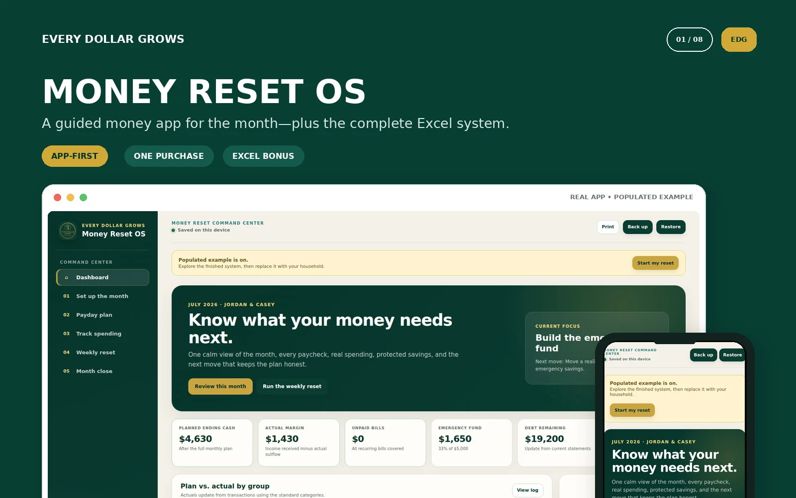 Money Reset OS household money system for budgeting paychecks bills spending savings and debt