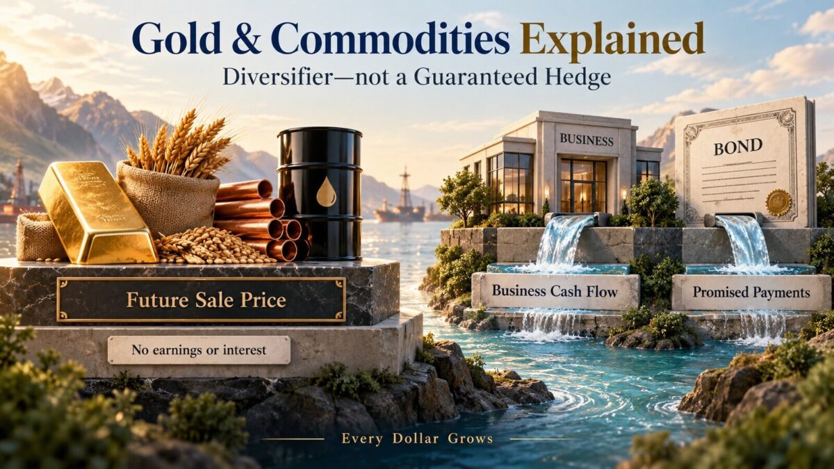 Polished Every Dollar Grows editorial visual for Gold and Commodities Investing