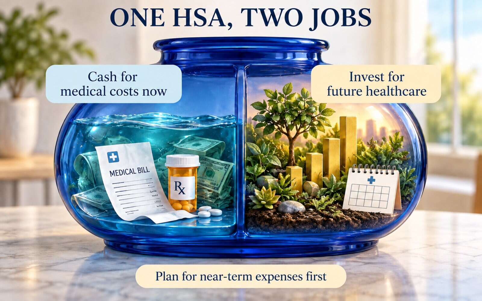 HSA investing explainer showing how an HSA can support current healthcare expenses and long-term retirement planning