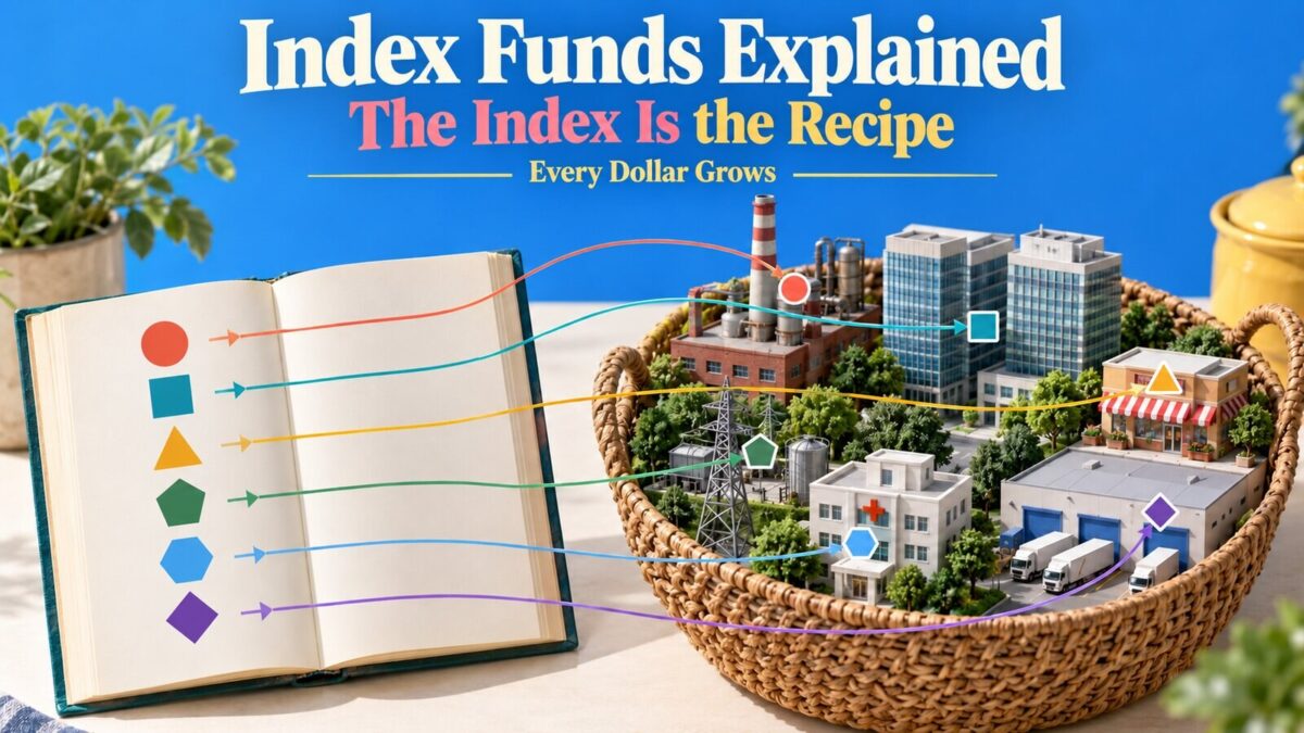 Polished Every Dollar Grows editorial visual for Index Funds Explained