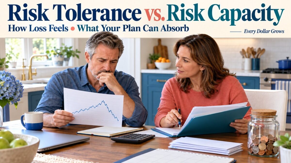 Polished Every Dollar Grows editorial visual for Risk Tolerance and Risk Capacity