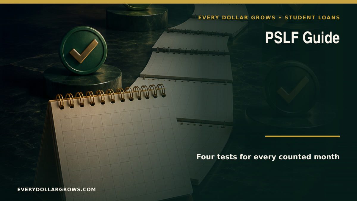 Public Service Loan Forgiveness evidence trail with eligible Direct Loan, qualifying employer, repayment plan, and 120 qualifying payments