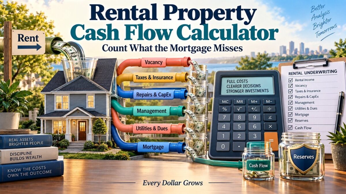 Polished Every Dollar Grows editorial visual for Rental Property Calculator