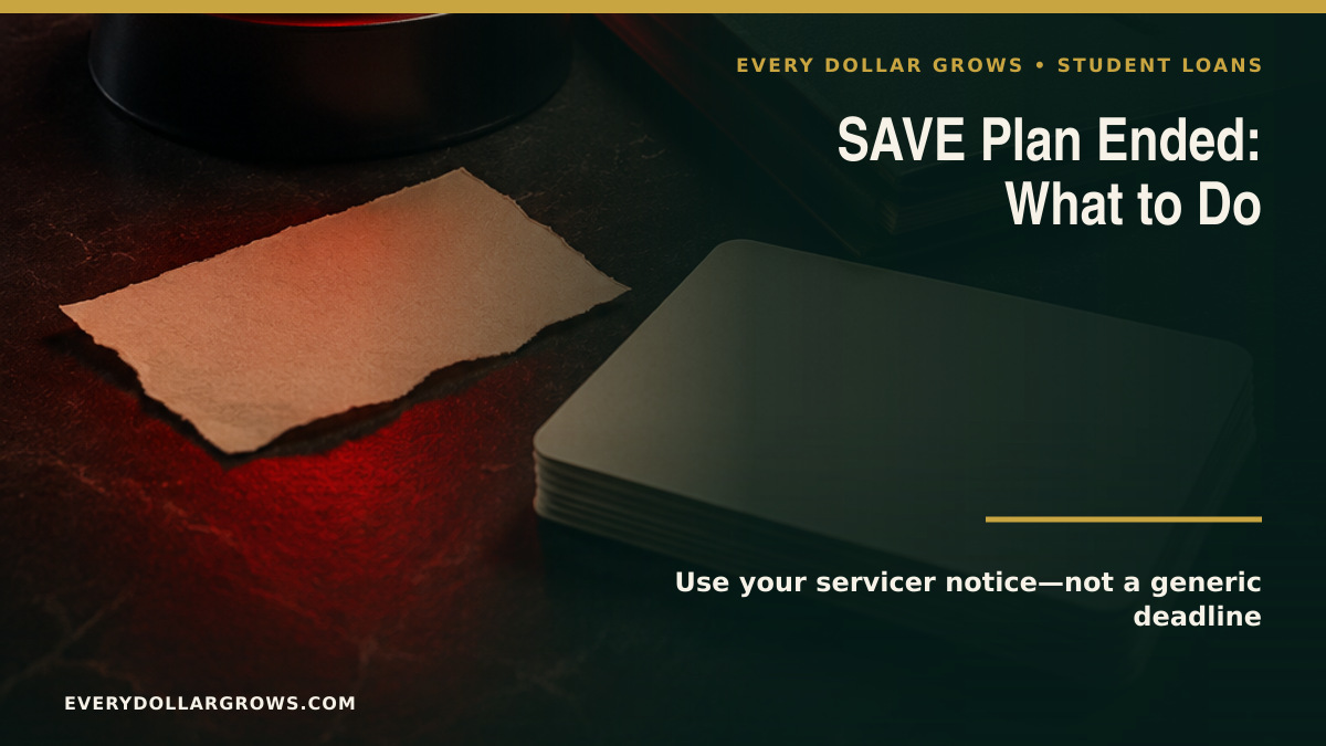SAVE plan ended action guide with a 90-day servicer notice and five borrower steps
