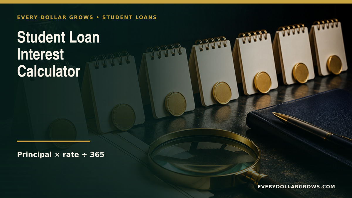 Student loan daily interest calculator showing principal times annual rate divided by 365