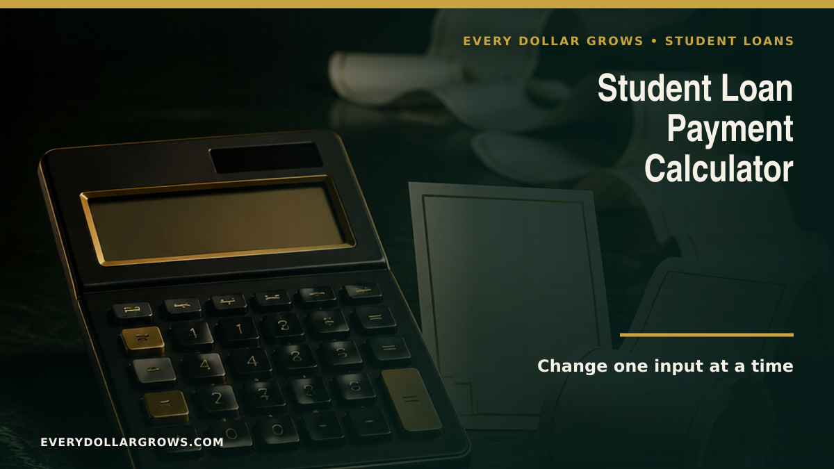 Student loan payment calculator worksheet with principal, interest rate, term, monthly payment, and total interest