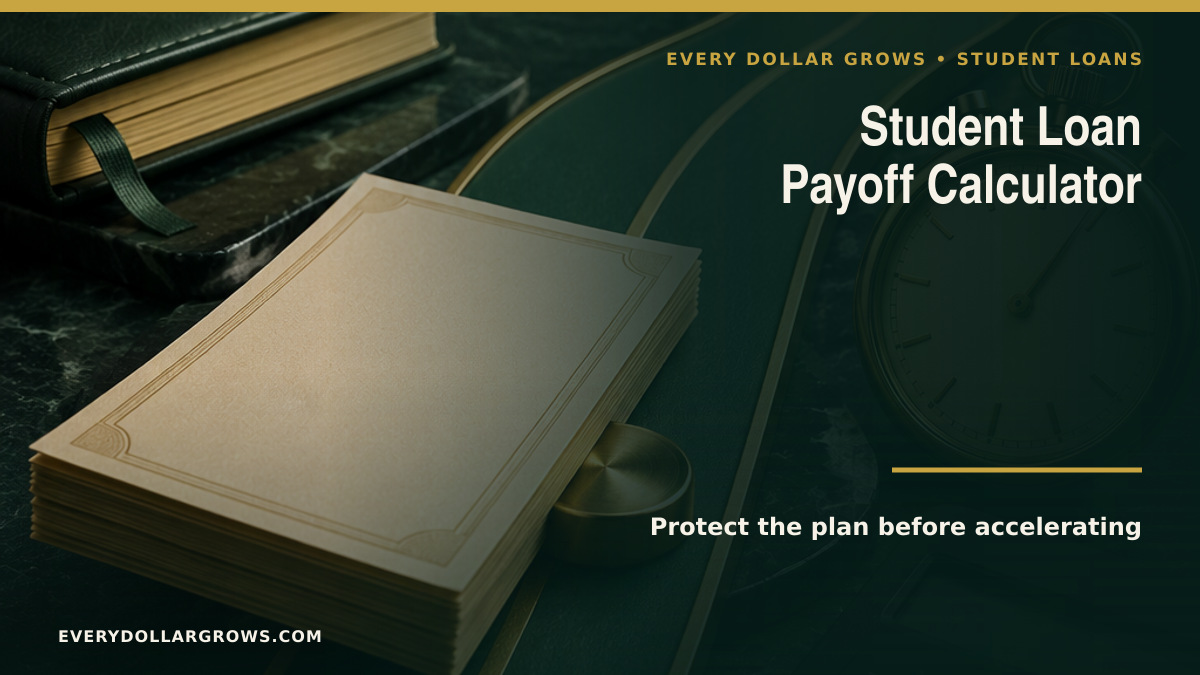 Student loan payoff calculator comparing current payment with an extra monthly payment and showing time and interest saved