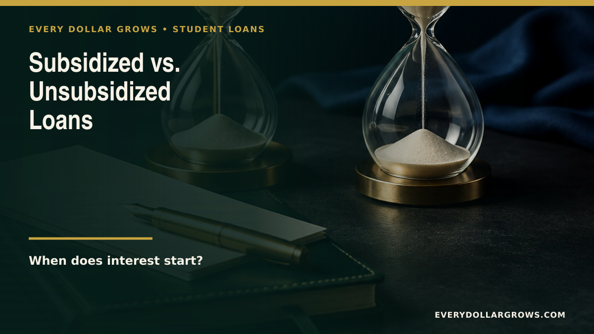 Subsidized versus unsubsidized student loan comparison showing when interest starts, eligibility, and borrowing order